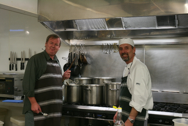 Ruth Pretty Duck Pinot Show - Curtis with Chef cooking duck soup