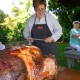 Ruth Pretty about to carve - what appears to be a Moa